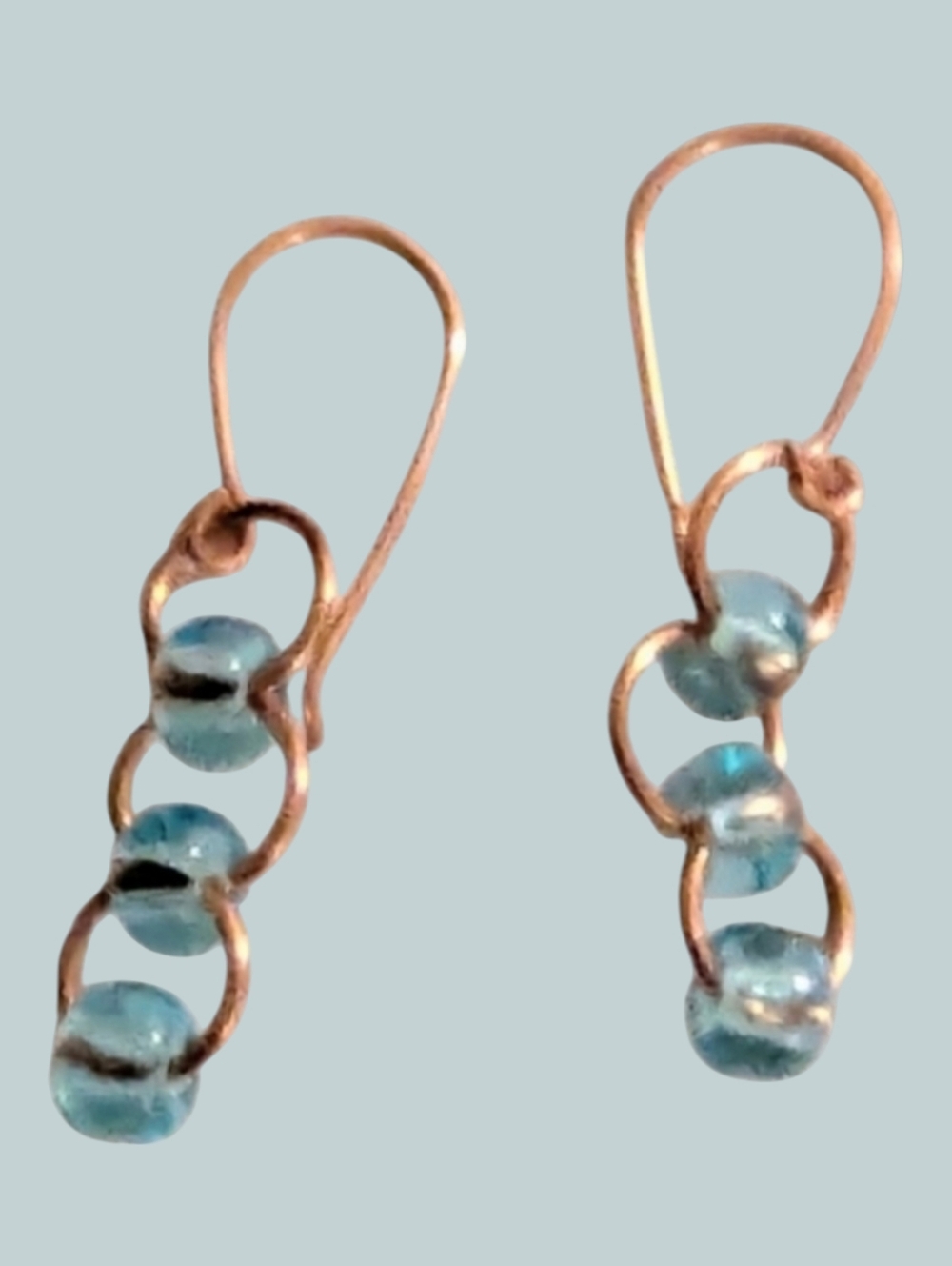 NWT Elegant Blue Beaded Handmade Copper Ladder Earrings